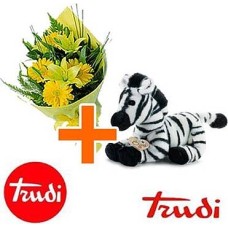 OFFER! Trudi 36cm zebra plush + Flowers (Curated)